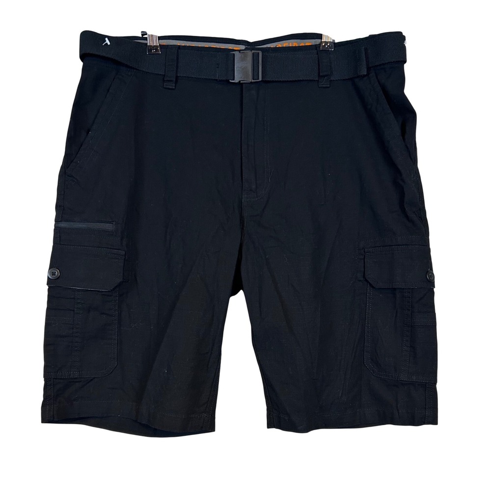 NWT WearFirst Mens Free-Band Cargo Shorts Black Stretch Ripstop Size 38 Belted
